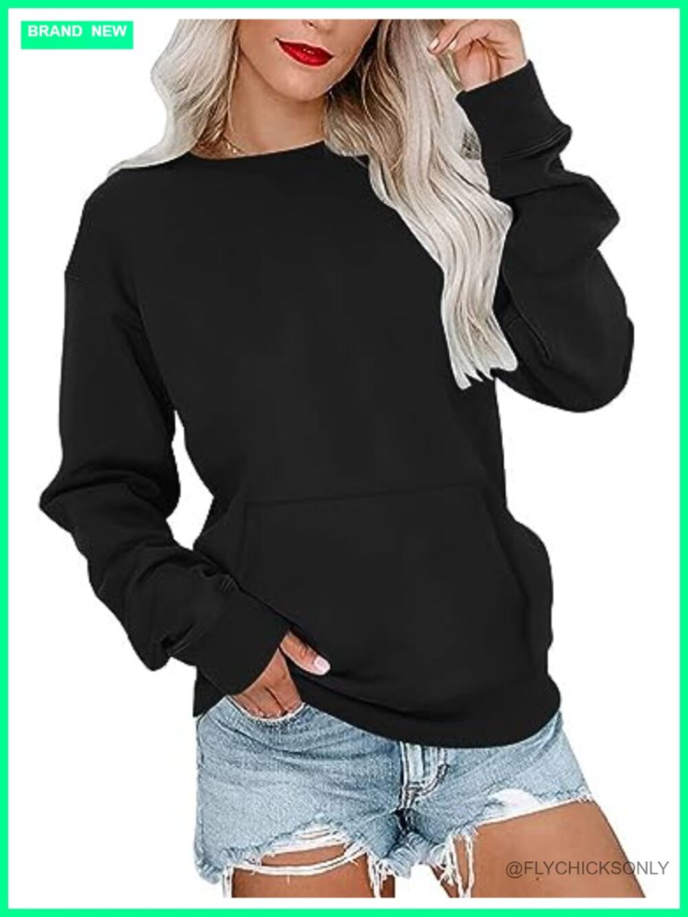Oversized Crewneck Sweatshirt Long Sleeve Pullover with Pocket